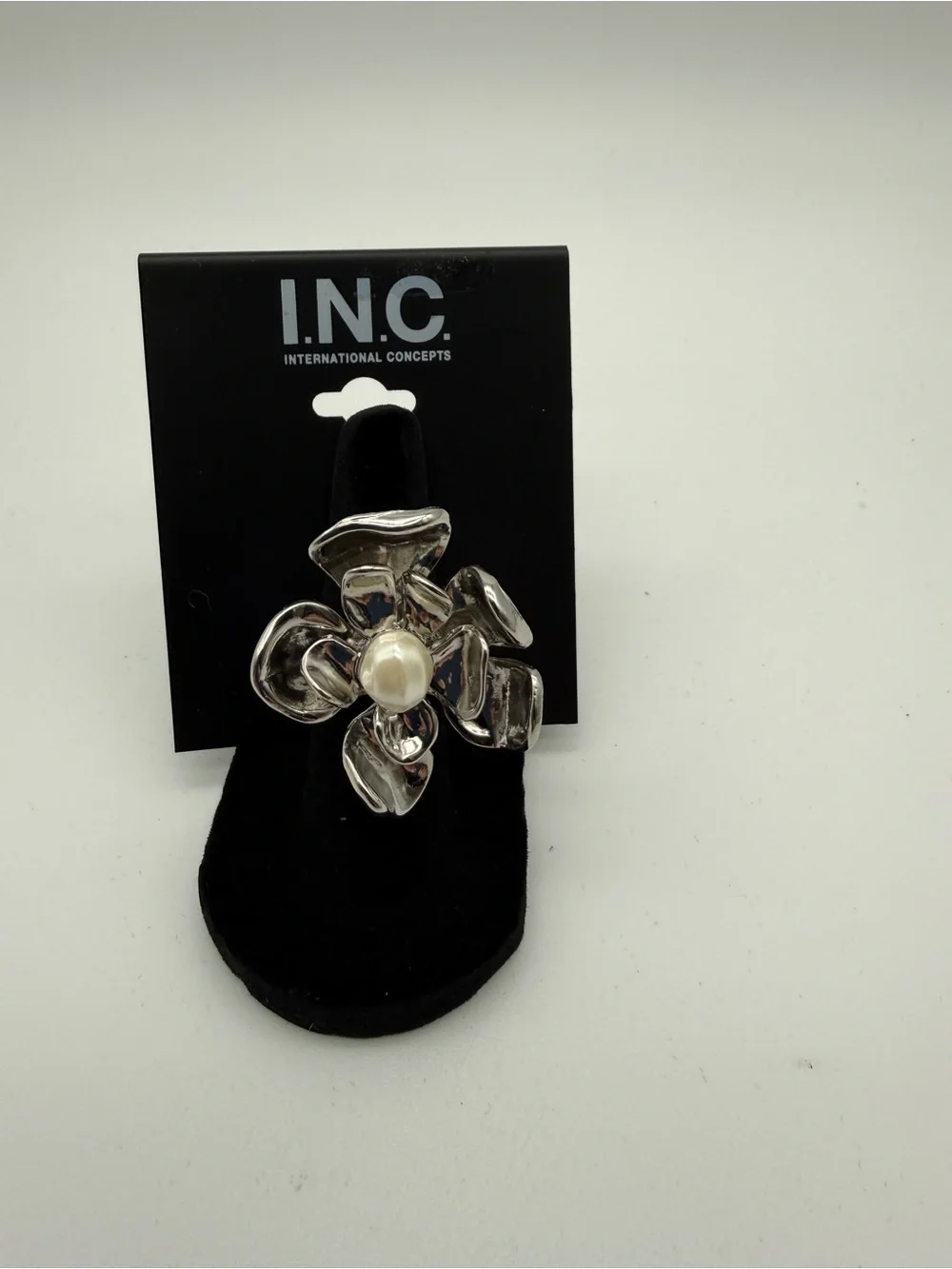 INC International Concepts Silver-Tone Flower Brooch with Pearl Center
